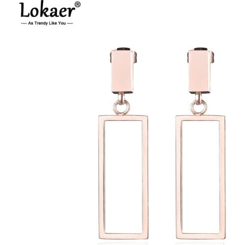 Lokaer Women Drop Earrings Titanium Stainless Steel Rectangle Geometric Design Trendy Rose Gold Dangle Earrings Jewelry E17012