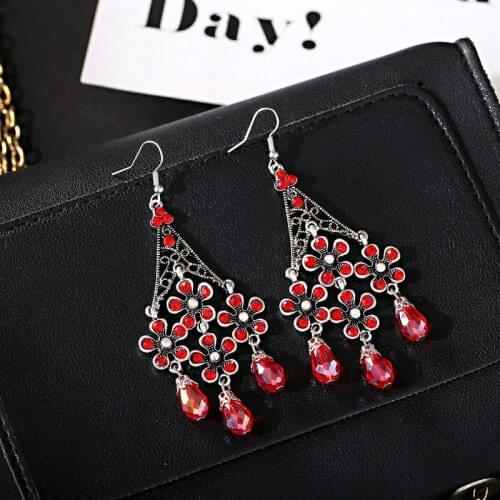 2020 Ethnic Silver Color Ethnic Earrings For Women Fashion Jewelry Crystal Beads Tassel Dangling Earrings