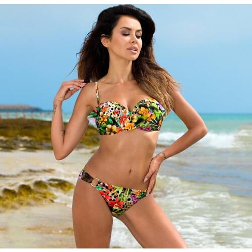SEASHY Floral Printed Female Bikini Sets Summer Beach Bathing Suits Vintage Push Up Swimwear Ruffle Sexy Thong Swimsuits