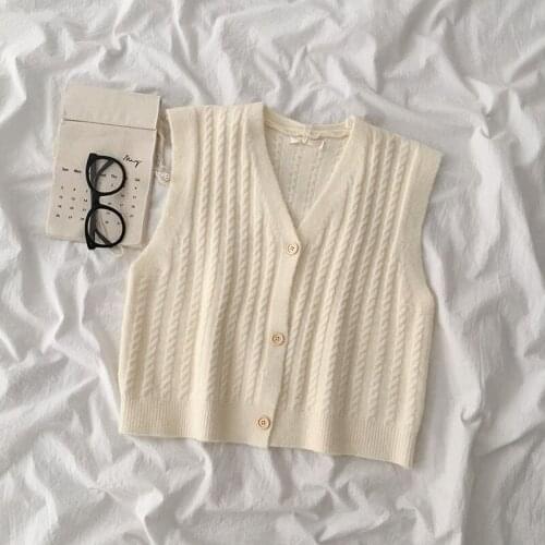 Vintage Y2k Twist V-neck Knitted Sweater Vest Womens 2021 Autumn Winter Korean Loose Sleeveless Fashion Sweaters Streetwear