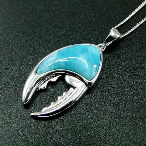 Hot Selling 925 Sterling Silver Natural Dominica Larimar Crab Leg Pendant Necklace Womens Jewelry For Gift