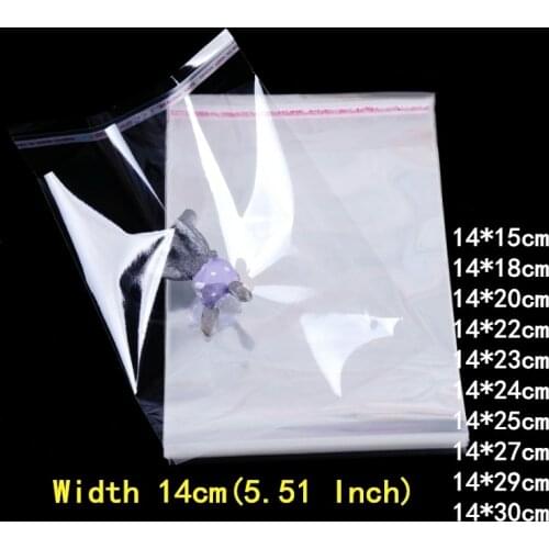 200pcs 14cm Wide Plastic Bags Clear Self Adhesive Cellophane Bag Transparent Jewelry Candy Cookie Food Packaging Bag Gift Bag