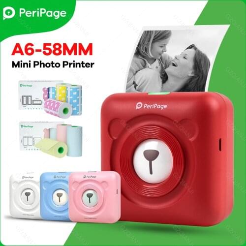 2021 Peripage A6 official Photo Printer Mini Bluetooth Wireless Notes Sticker Label Printer with Color White Paper Roll Printing