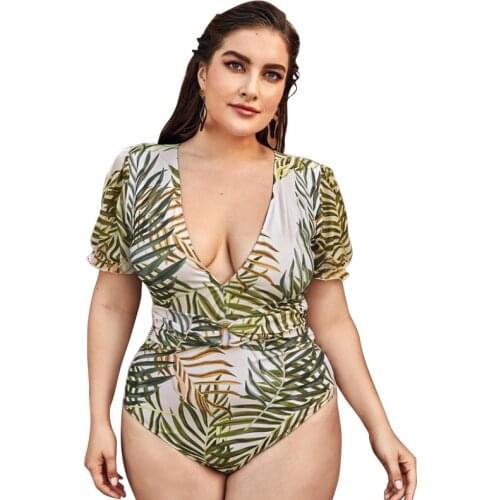 2021 Sexy Plus Size Leaf Print Plus Body Sw im suit plus size swimwear bikini for fat women sexy swimwear