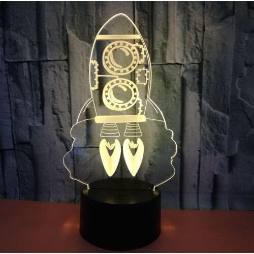 Rockets 3D LED Illusion Night Light 7 Color Change Touch Remote Control Optical Illusion Table Lamp Home Decor Children Gift