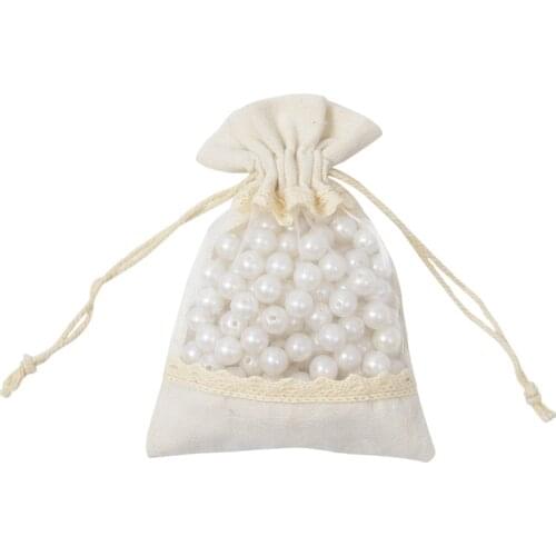 50pcs/lot 10x14cm ECO Friendly Cotton Linen Favor Bags Clear Window Organza Drawstring Bags Jewelry/Makeup/Candy Packaging Bags