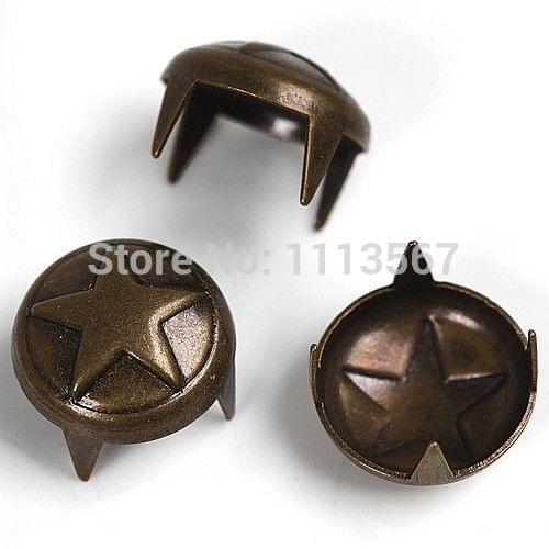 500pc Antique Bronze 4 Studs Prong Round Star Spot Nailhead 9mm Crafting Garment Sewing On T-shirts,Leather,Clothing K42