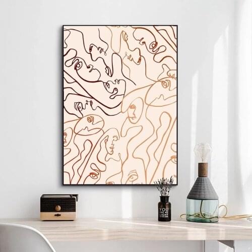 Abstract Lines Girl Canvas Painting Bohemian Beige Wall Art Nordic Poster and Printing Quotes Living Room Decoration Painting