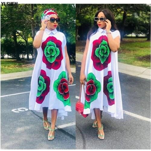 African Dresses for Women 2019 New African Clothes Dashiki White Print Ankara Dresses Bazin Traditional Robe Africa Long Dress