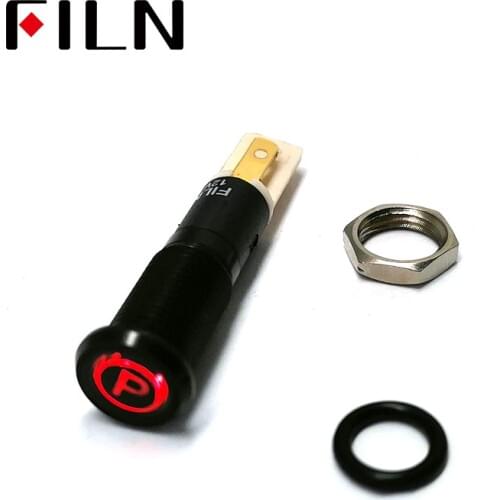 FILN 8mm C8 Car dashboard black shell Parking brake mark 12v led indicator light with Solder foot