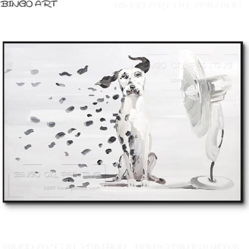 Pure Hand-painted Funny Animal Dog Dalmatian Oil Painting The Best Friend of Human Funny Dalmatian Dog Blowing Fan Oil Painting
