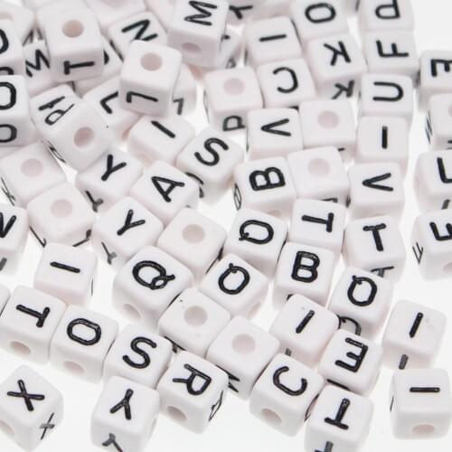 CHONGAI 104Pcs 10mm Letter Beads Evenly Mixed Cubic Acrylic Beads White Alphabet Beads 10mm faceted beads For DIY Necklace
