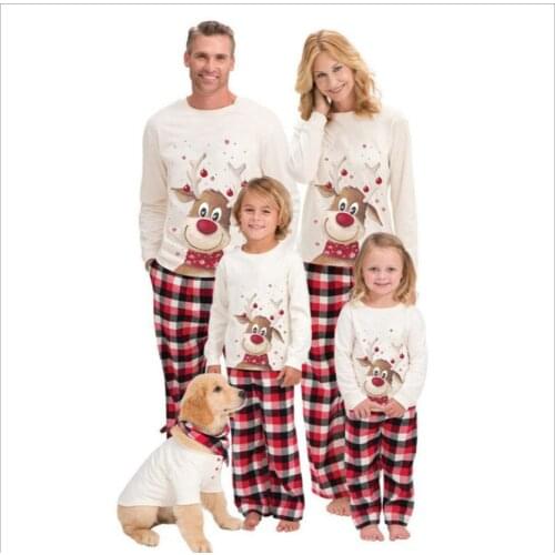 European and American new Christmas moose printed parent-child long sleeve pajamas suit home wear
