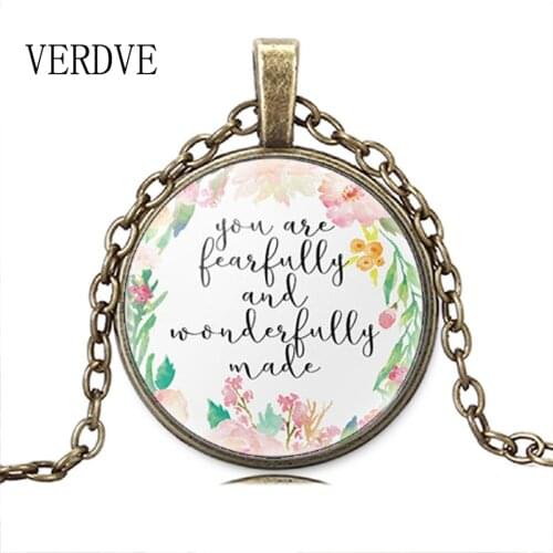 Christian Jewelry You are Fearfully and Wonderfully Made Psalm 139 Quote Necklace Nursery Bible Verse Inspirational Gifts