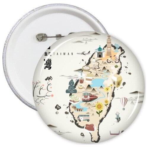 Map Taiwan Travel Features Round Pins Badge Button Clothing Decoration Gift 5pcs