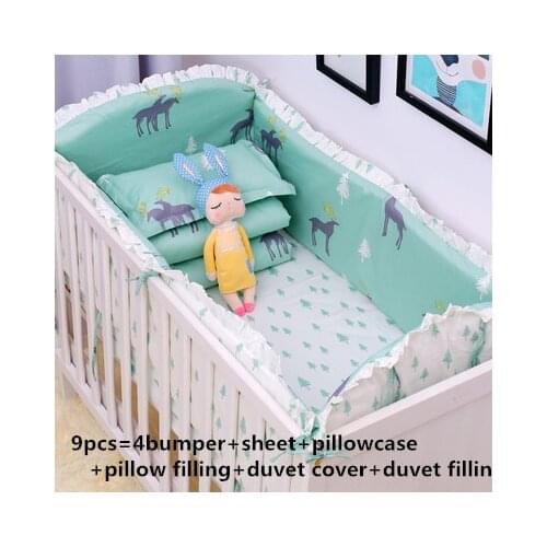 6/9PCS elk crib bedding sets Toddler Baby Bed Linens cotton baby cartoon bedding set постельное белье blanket whole set
