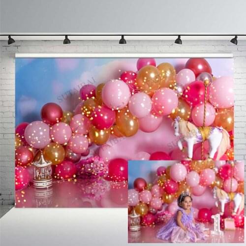 Colourful Balloons Cake Smash Backdrop Carousel Carnival Baby Kids 1st Birthday Party Children Portrait Background Photo Studio