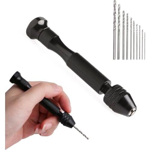 Hot Micro Aluminum Hand Drill Keyless Chuck + 10pcs Twist Drills Rotary Tools 85AC