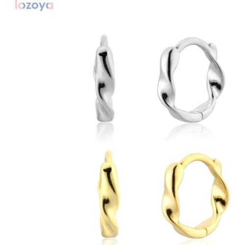 LOZOYA 925 Sterling Silver Gold Irregular Rock Punk Dangle Piercing Hoops Huggies Women Luxury Plain Fine Jewelry Rock Punk Cli