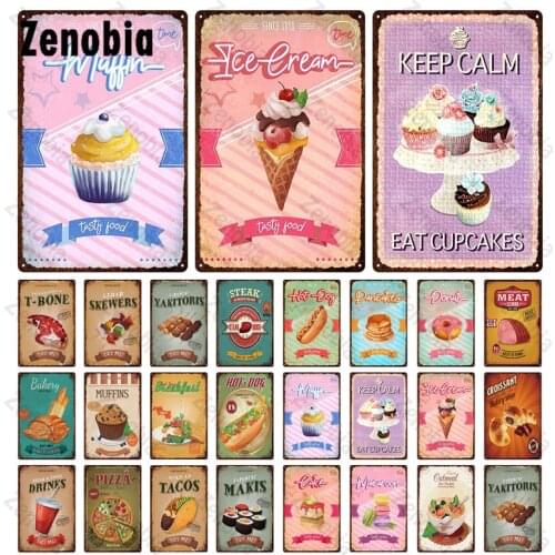 Dessert Ice Cream Fast Food Metal Sign Ice Cream Vintage Decor Tin Sign Wall Decor Bistro Cafe Retro Wall Art Home Decoration