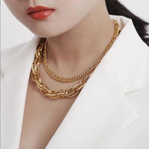 Trendy Layered Jewelry Punk Style Necklace Twistered Gold Color Chain 2 Layers Necklaces for Women Party Accessories