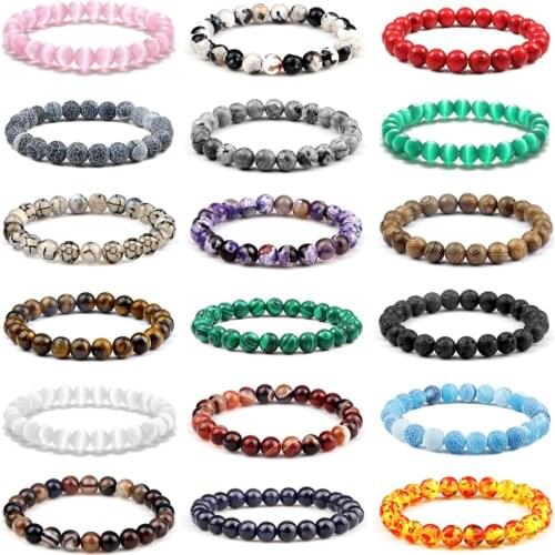 Men Energy Beaded Bracelet 8mm Natural Tiger Eye Stone Lava Rock Agates Stretch Bracelets Bangle Women Yoga Healing Jewelry Gift