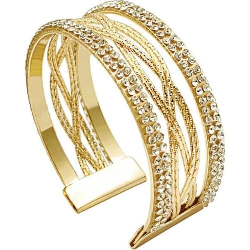 The new open full diamond C-shaped bracelet exaggerated all-match metal frosted wire braided bracelet