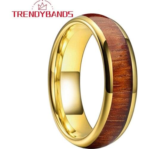 Men Women Tungsten Engagement Rings Wedding Band Fashion Jewelry 6MM Gold Domed Polished Shiny