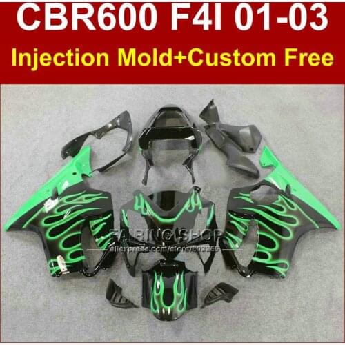 Injection green flame fairing parts for HONDA CBR600 F4I 01 02 03 custom fairings 01 02 03 CBR 600F4i 2001 2002 2003 cbrf4i