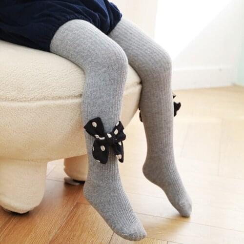 Autumn And Winter 2021 New Childrens Pantyhose Wave Point Bow Girls' Pantyhose Baby Socks Bottom Socks