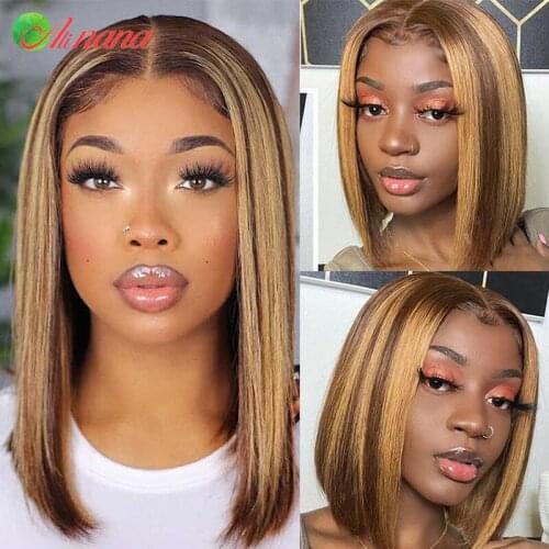 Brazilian Straight Bob Wig 13x6 Lace Front Human Hair Wigs For Women Highlights Colored Glueless Human Hair Wig Pre-Plucked