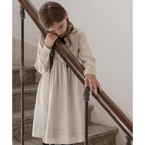Dress Full Sleeve Knee Length Pullover A-line Solid Regular Cotton New Fashion Simple Sweet Spring Autumn Children Girls