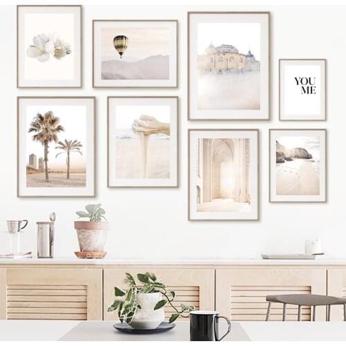 Beach Flower Beige Style Building Scenery Wall Art Canvas Painting Nordic Posters And Prints Wall Pictures For Living Room Decor