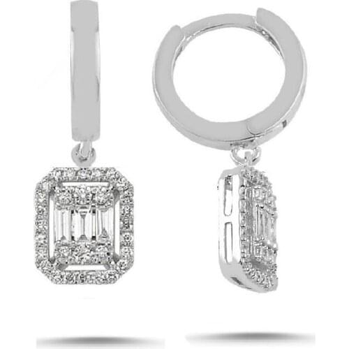 With silver Mid-Three Small Cubic Zirconia Diamond Model Dangle Ring Earrings Ancl