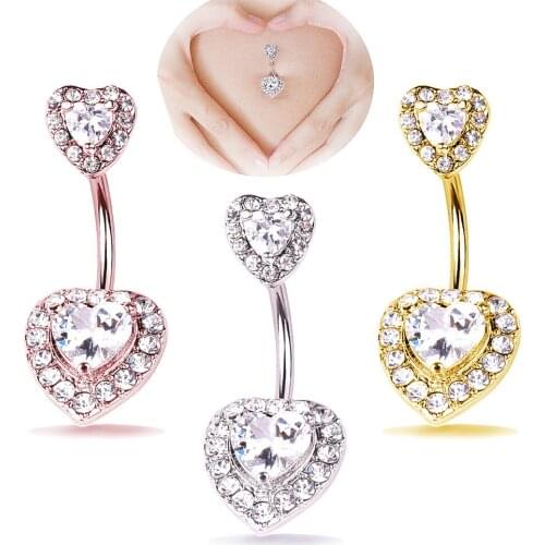 Steel Navel Belly Button Rings Heart Barbell Navel Ring Bar Piercing Women Belly Jewelry 1PC
