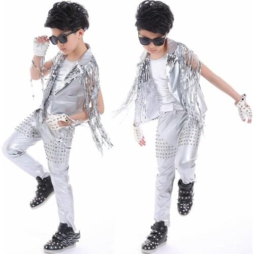 New Childrens Day Performance Clothing Jazz Sequins Boys Fringed Chorus Hip-Hop Dance Costumes Drum Stage Show Outfits DQS2785