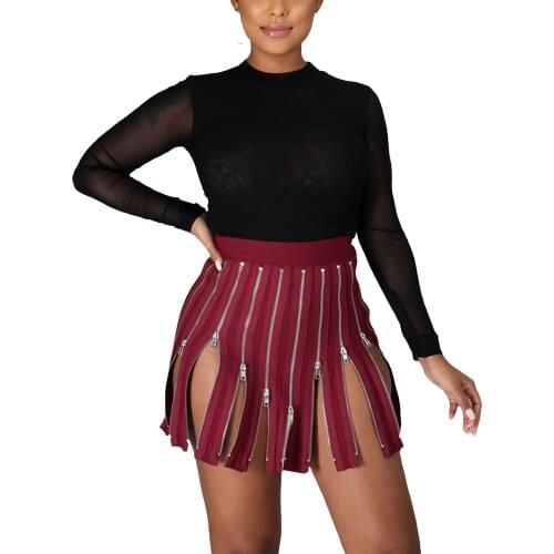 Women Summer Short Skirt, Multi-Zipper High-Waist A-Line Miniskirt Streetwear for Girls, White/Olive/Wine Red/Pink