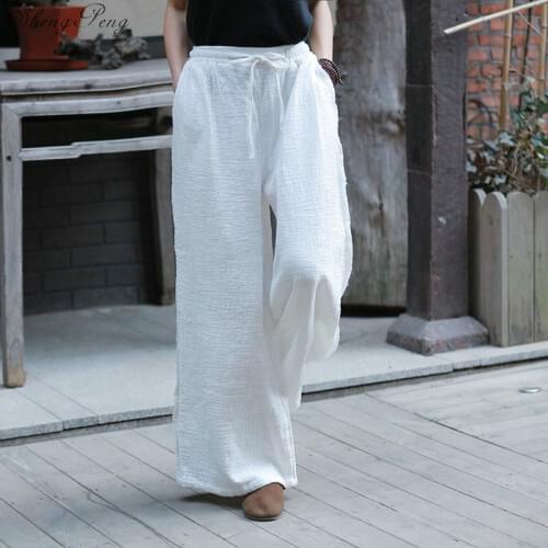 Women Cotton Linen Pants Baggy Harem Womens Wide Leg Pants With Pockets Lady Casual Comfy Baggy Trousers Summer Pant Q759