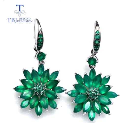TBJ,green agate earrings natural mix gemstone flower design 925 sterling silver luxury fine jewelry wedding gift for woman