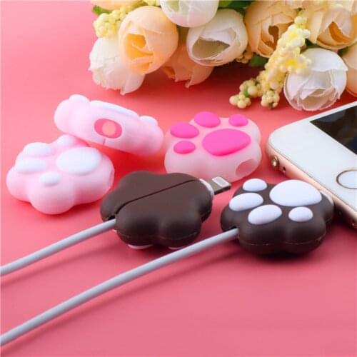 1Pcs Cute Cat Paws Cable Bite Protector Cartoon Animal Cable Holder For Original Iphone Usb Cable Kawaii Organizer Winder