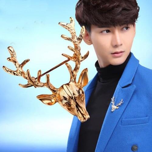 1 pcs Hot Unisex Animal Christmas Xmas Popular Cute Gold Deer Antlers Head Pin Brooches Styling Lapel Pins Christmas Gift