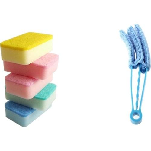 5 Pcs Dish Bowl Cleaning Two Texture Sponge Pad With Minifibre Triple Blind Cleaner Mitt Venetian Slats Blinds Duster