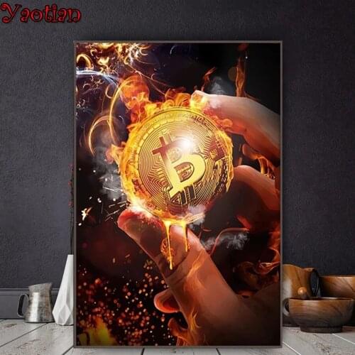 5D DIY Diamond Embroidery Paintings Full Square/Round burning bitcoin money inspiration Embroidery Cross Stitch Mosaic Art