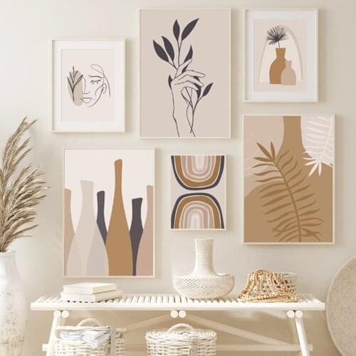 Abstract Line Woman Hand Plants Leaf Boho Wall Art Canvas Painting Nordic Posters And Prints Wall Pictures For Living Room Decor