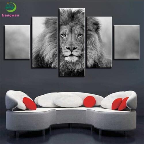 DIY Diamond Painting Black and white animal art, lion Rhinestones Diamond Mosaic Embroidery Cross Stitch Handmade Hobby5pcs