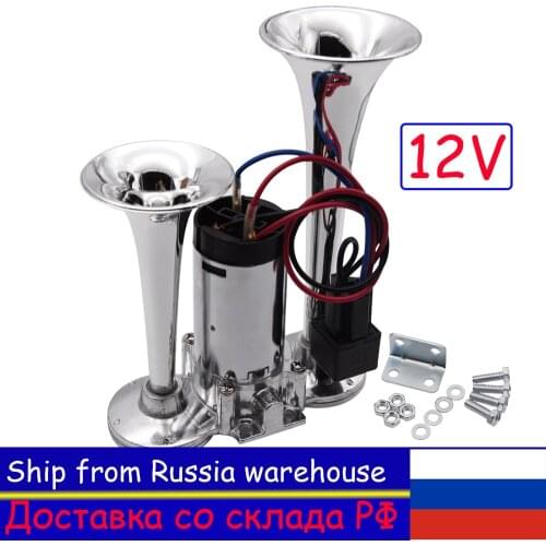 12V Car Horn Loud Speaker Air Horn with Wires Relay Dual Trumpet Motorcycle Car 12V Compressor Air Horn Set Trucks Boats
