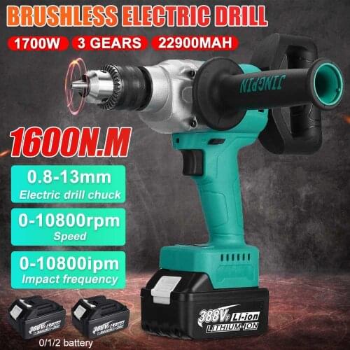 1700W 13mm Brushless Electric Drill Cordless Electric Screwdriver 1/2" Chuck Fishing Ice Drill Power Tool For Makita 18V Battery