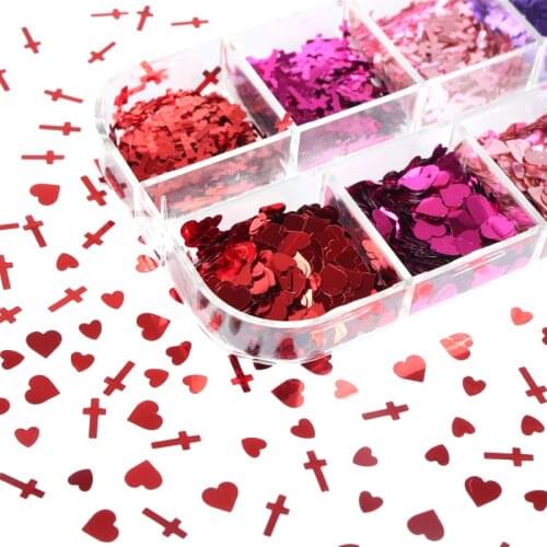 Valentine Shiny Mirror Nail Art Glitter Sequins Sweet Heart Cross-shaped Slice Decoration Flake Accessories DIY Manicure Design