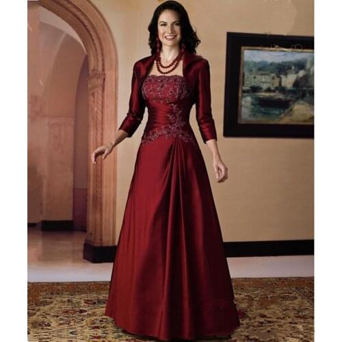 Burgundy Mother of the Bride Dresses for Wedding with Jacket Grandmother Groom Mother Dresses Formal Party Gowns vestido mae da