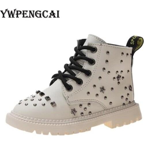 YWPENGCAI Autumn Winter Children Boots Fashion Rivets Girls Boots Lace-up Side Zip Boys Ankle Boots Size 26-36